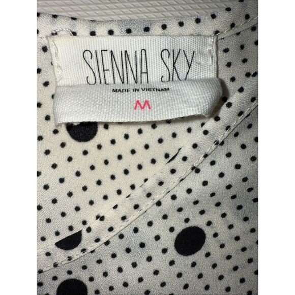 Sienna Sky Womens M Ivory Black Polka Dot Blouse Front Wrap Exposed Back Zipper - Picture 6 of 7